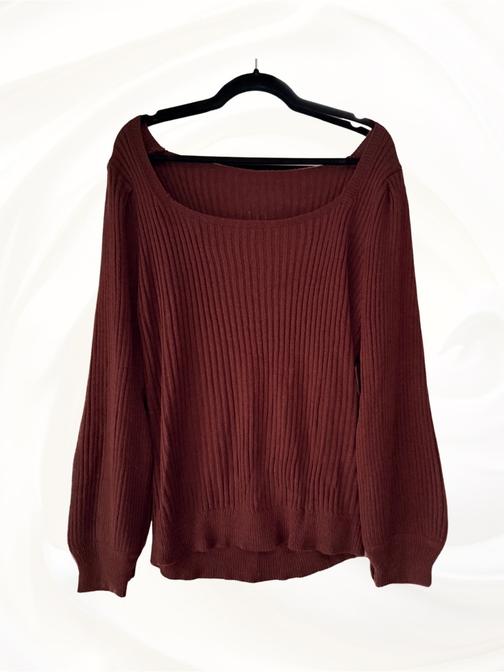 SHEIN Curve Chocolate Brown Ribbed Scoop Neck Sweater 3XL